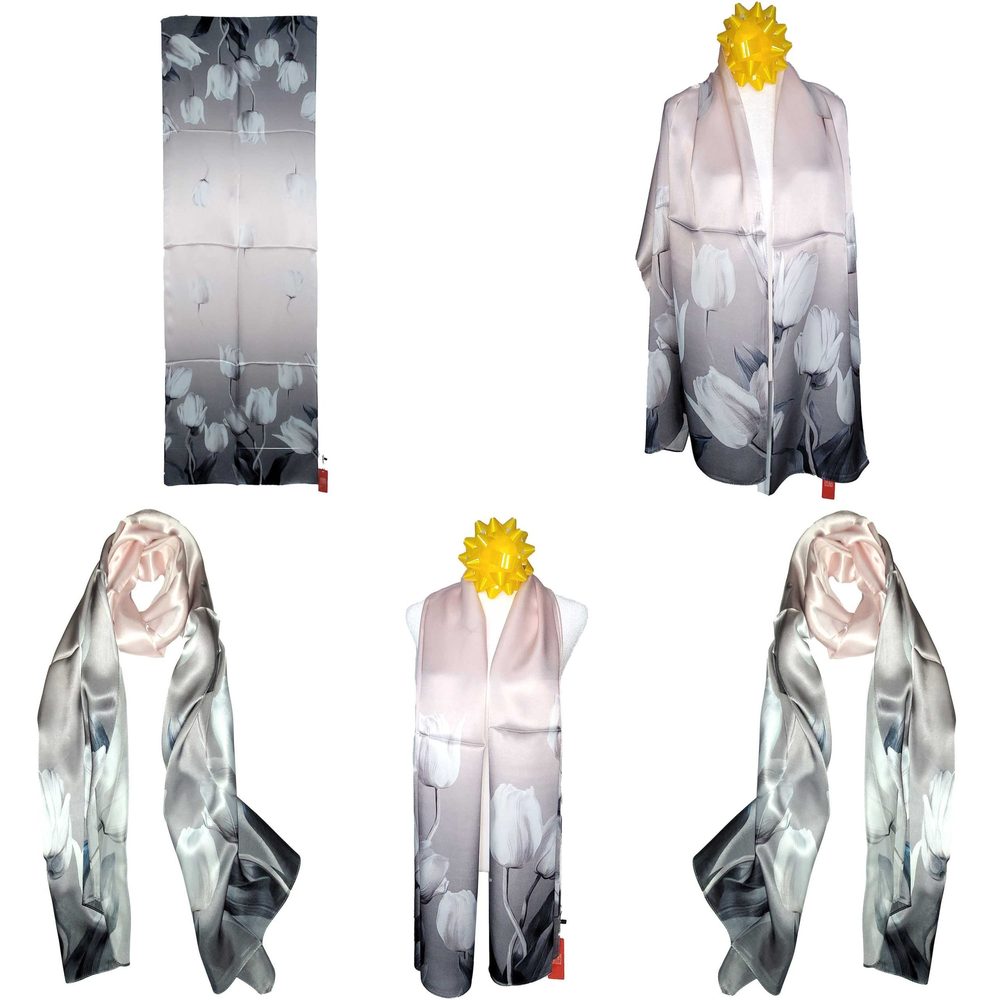 NWT Genuine 100% Mulberry Silk Satin Scarf 21"x66" Long Rectangle Shawl 53101